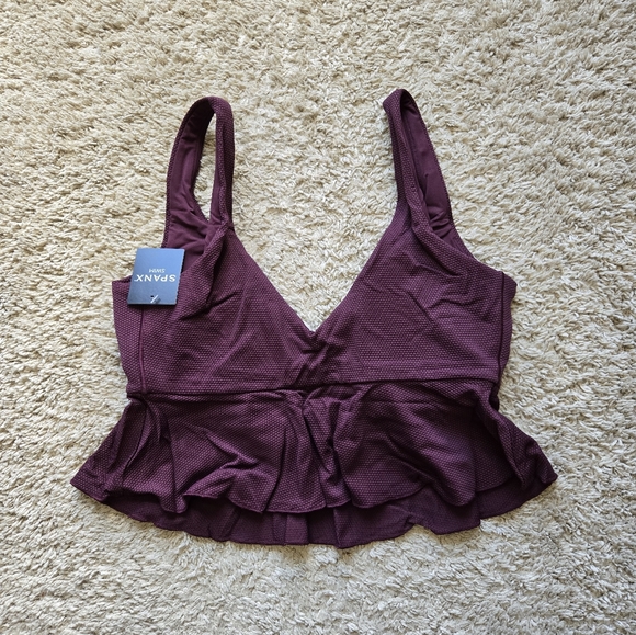 Spanx Pique Longline Flounce Bikini Top Womens M Mulberry - Picture 5 of 8